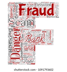 Vector conceptual bank fraud payment scam danger letter font F word cloud isolated background. Collage of password hacking, virus fake authentication, illegal transaction or identity theft concept