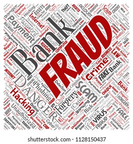 Vector conceptual bank fraud payment scam danger square red word cloud isolated background. Collage of password hacking, virus fake authentication, illegal transaction or identity theft concept