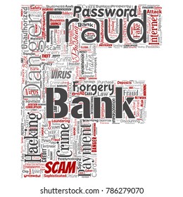 Vector conceptual bank fraud payment scam danger letter font F word cloud isolated background. Collage of password hacking, virus fake authentication, illegal transaction or identity theft concept