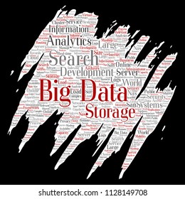 Vector conceptual big data large size storage systems paint brush paper word cloud isolated background. Collage of search analytics world information, nas development, future internet mobility concept