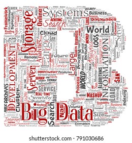 Vector conceptual big data large size storage systems letter font B word cloud isolated background. Collage of search analytics world information, nas development, future internet mobility concept
