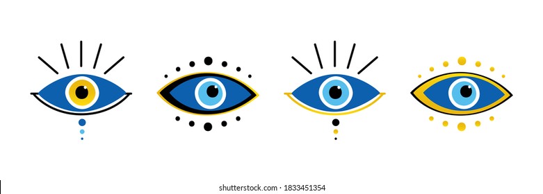 Vector conceptual blue evil eye symbols, talismans, amulets icons set, collection.