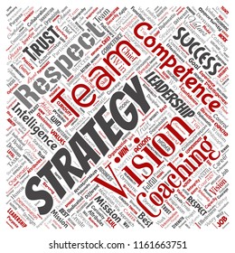 Vector conceptual business leadership strategy, management value square red word cloud isolated background. Collage of success, achievement, responsibility, intelligence authority or competence