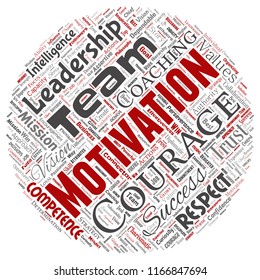 Vector conceptual business leadership strategy, management value round circle red word cloud isolated background. Collage of success, achievement, responsibility, intelligence authority or competence
