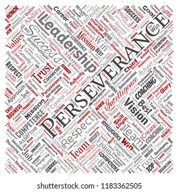 Vector conceptual business leadership strategy, management value square red word cloud isolated background. Collage of success, achievement, responsibility, intelligence authority or competence