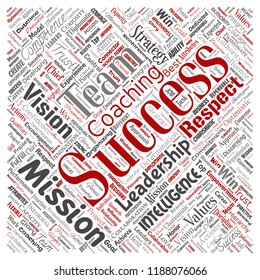 Vector conceptual business leadership strategy, management value square red word cloud isolated background. Collage of success, achievement, responsibility, intelligence authority or competence