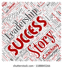 Vector conceptual business leadership strategy, management value square red word cloud isolated background. Collage of success, achievement, responsibility, intelligence authority or competence