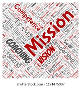 Vector conceptual business leadership strategy, management value square red word cloud isolated background. Collage of success, achievement, responsibility, intelligence authority or competence