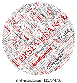 Vector conceptual business leadership strategy, management value round circle red word cloud isolated background. Collage of success, achievement, responsibility, intelligence authority or competence