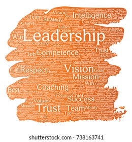 Vector conceptual business leadership strategy, management value paint brush word cloud isolated background. Collage of success, achievement, responsibility, intelligence authority or competence