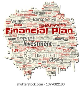 Vector conceptual business or personal financial plan old torn paper red finance strategy word cloud isolated background. Collage of income money investment or future retirement security concept