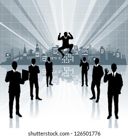 Antecedentes virtuales de negocios conceptuales de vectores con gente de negocios. Todos los elementos de capas separadas se desactivan fácilmente