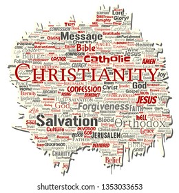 Vektorkonzeptuelle Christlichkeit, Jesus, Bibel, Testament alte zerrissene Wort-Cloud aus Papier einzeln Hintergrund. Sammlung von Lehren, Auferstehung der Errettung, Himmel, Geständnis, Vergebung, Liebeskonzept