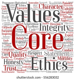 Vector conceptual core values integrity ethics square concept word cloud isolated on background metaphor to honesty, quality, trust, statement, character, important, perseverance, respect trustworthy