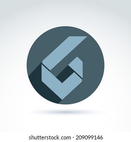Vector conceptual corporate element. Abstract geometric accept symbol, complex checkmark placed in a circle, design infographics icon.