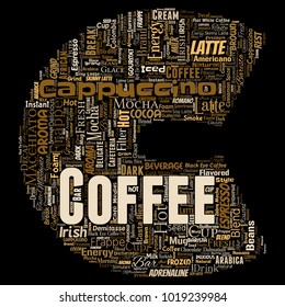 Vector conceptual creative hot morning italian coffee break cappuccino or espresso restaurant or cafeteria letter font C beverage word cloud isolated. A splash of energy or taste drink concept text