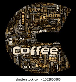 Vector conceptual creative hot morning italian coffee break cappuccino or espresso restaurant or cafeteria letter font C beverage word cloud isolated. A splash of energy or taste drink concept text