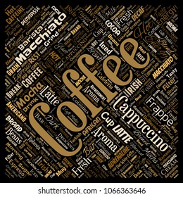 Vector conceptual creative hot morning italian coffee break cappuccino or espresso restaurant or cafeteria square red beverage word cloud isolated. A splash of energy or taste drink concept text