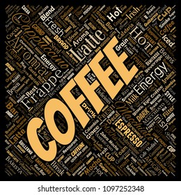 Vector conceptual creative hot morning italian coffee break cappuccino or espresso restaurant or cafeteria square red beverage word cloud isolated. A splash of energy or taste drink concept text