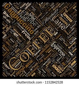Vector conceptual creative hot morning italian coffee break cappuccino or espresso restaurant or cafeteria square red beverage word cloud isolated. A splash of energy or taste drink concept text