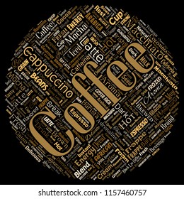 Vector conceptual creative hot morning italian coffee break cappuccino or espresso restaurant or cafeteria round circle red beverage word cloud isolated. A splash of energy or taste drink concept text