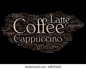 Vector conceptual creative hot morning italian coffee break, cappuccino or espresso restaurant or cafeteria square beverage word cloud isolated on background. An energy or taste drink concept text