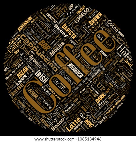 Vector conceptual creative hot morning italian coffee break cappuccino or espresso restaurant or cafeteria round circle red beverage word cloud isolated. A splash of energy or taste drink concept text