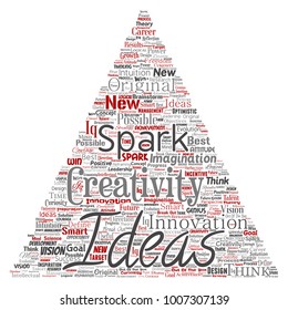Vector conceptual creative idea brainstorming human triangle arrow word cloud isolated background. Collage of spark creativity original, innovation vision, think, achievement or smart genius concept