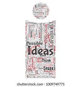 Vector conceptual creative idea brainstorming human letter font I word cloud isolated background. Collage of spark creativity original, innovation vision, think, achievement or smart genius concept