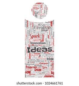 Vector conceptual creative idea brainstorming human letter font I word cloud isolated background. Collage of spark creativity original, innovation vision, think, achievement or smart genius concept