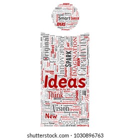 Vector conceptual creative idea brainstorming human letter font I word cloud isolated background. Collage of spark creativity original, innovation vision, think, achievement or smart genius concept