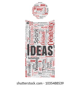 Vector conceptual creative idea brainstorming human letter font I word cloud isolated background. Collage of spark creativity original, innovation vision, think, achievement or smart genius concept