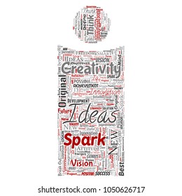 Vector conceptual creative idea brainstorming human letter font I word cloud isolated background. Collage of spark creativity original, innovation vision, think, achievement or smart genius concept