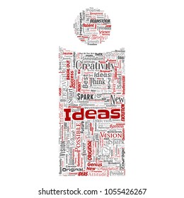 Vector conceptual creative idea brainstorming human letter font I word cloud isolated background. Collage of spark creativity original, innovation vision, think, achievement or smart genius concept