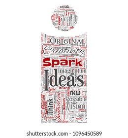 Vector conceptual creative idea brainstorming human letter font I word cloud isolated background. Collage of spark creativity original, innovation vision, think, achievement or smart genius concept