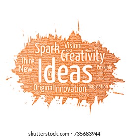 Vector conceptual creative idea brainstorming paint brush word cloud isolated background. Collage of spark creativity original, innovation vision, think, achievement or smart genius concept