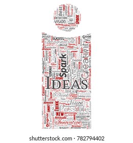 Vector conceptual creative idea brainstorming human letter font I word cloud isolated background. Collage of spark creativity original, innovation vision, think, achievement or smart genius concept