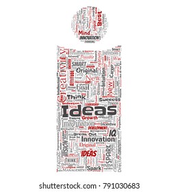 Vector conceptual creative idea brainstorming human letter font I word cloud isolated background. Collage of spark creativity original, innovation vision, think, achievement or smart genius concept