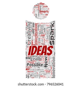 Vector conceptual creative idea brainstorming human letter font I word cloud isolated background. Collage of spark creativity original, innovation vision, think, achievement or smart genius concept