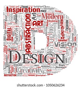 Creatividad conceptual vectorial arte identidad gráfica letra visual fuente D palabra nube fondo aislado. Collage de la publicidad, decorativa, moda, inspiración, visión, modelado de perspectiva