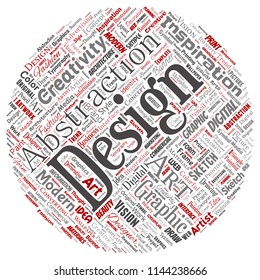Creatividad conceptual vectorial arte diseño de identidad gráfica círculo visual nube de palabras rojas aislado fondo. Collage de la publicidad, decorativa, moda, inspiración, visión, modelado de perspectiva