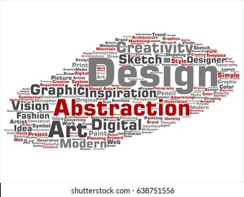 Vector conceptual creativity art graphic identity design visual square word cloud isolated background. Collage of advertising, decorative, fashion, inspiration, vision, perspective or modeling text