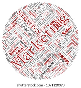 Vector conceptual development business marketing target round circle red word cloud isolated background. Collage advertising, strategy, promotion branding, value, performance planning or challenge