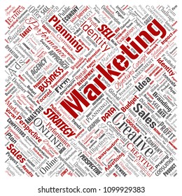 Vector conceptual development business marketing target square red word cloud isolated background. Collage advertising, strategy, promotion branding, value, performance planning or challenge