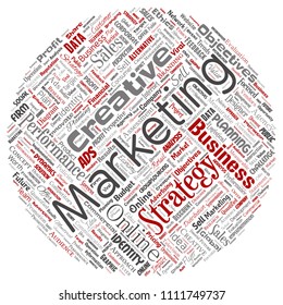 Vector conceptual development business marketing target round circle red word cloud isolated background. Collage advertising, strategy, promotion branding, value, performance planning or challenge