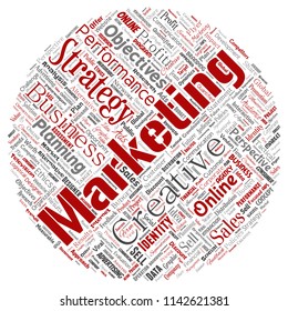 Vector conceptual development business marketing target round circle red word cloud isolated background. Collage advertising, strategy, promotion branding, value, performance planning or challenge
