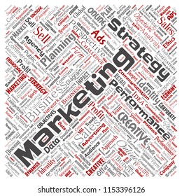 Vector conceptual development business marketing target square red word cloud isolated background. Collage advertising, strategy, promotion branding, value, performance planning or challenge