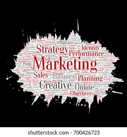 Desarrollo conceptual de vectores marketing de negocio objetivo pincel de pincel de papel palabra nube fondo aislado. Publicidad en grupo, estrategia, promoción de marca, valor, planificación del rendimiento o desafío