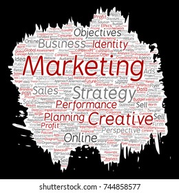 Vector conceptual development business marketing target paint brush paper word cloud isolated background. Collage advertising, strategy, promotion branding, value, performance planning or challenge