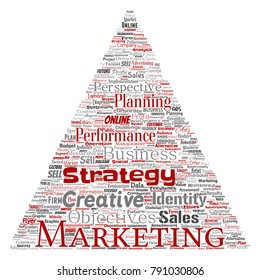 Vector conceptual development business marketing target triangle arrow word cloud isolated background. Collage advertising, strategy, promotion branding, value, performance planning or challenge
